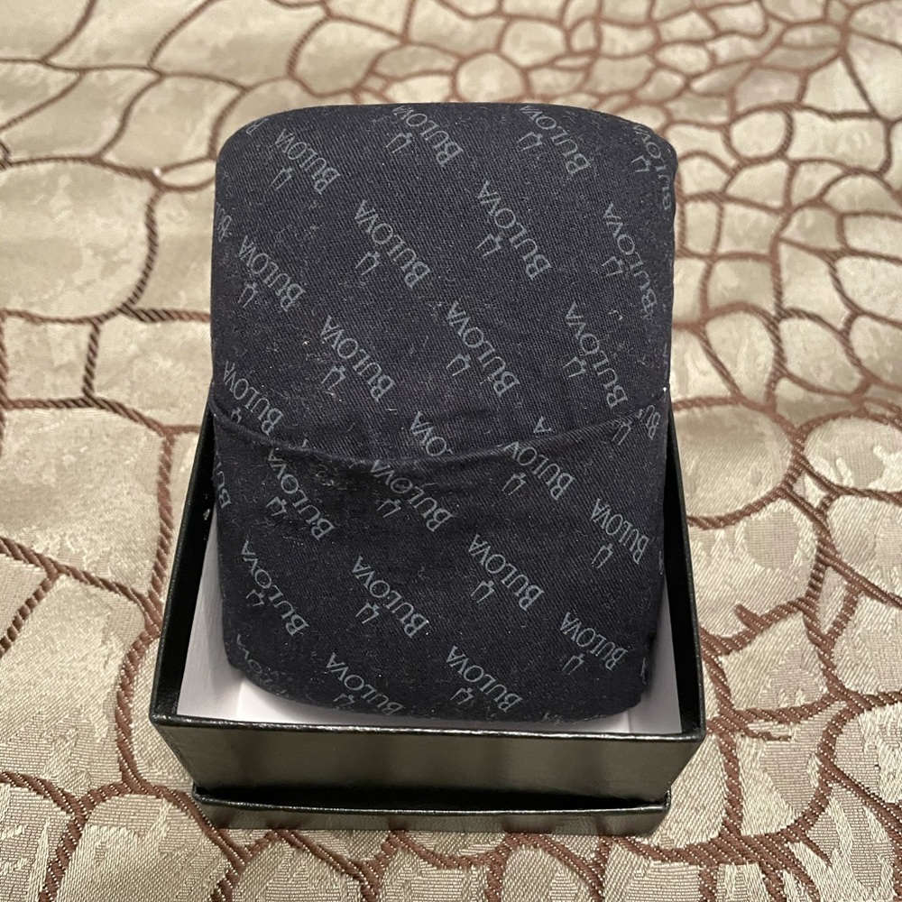 Watch box and pillow. Black. Bulova watch pillow.